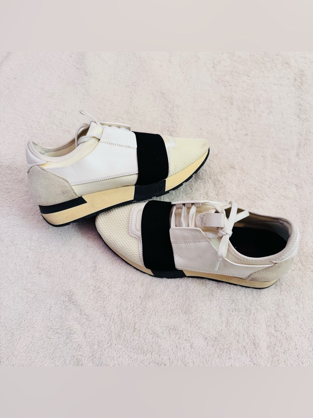 Balenciaga Race Runner Sneakers White Leather Mesh EU 38 US 8 Designer Shoes